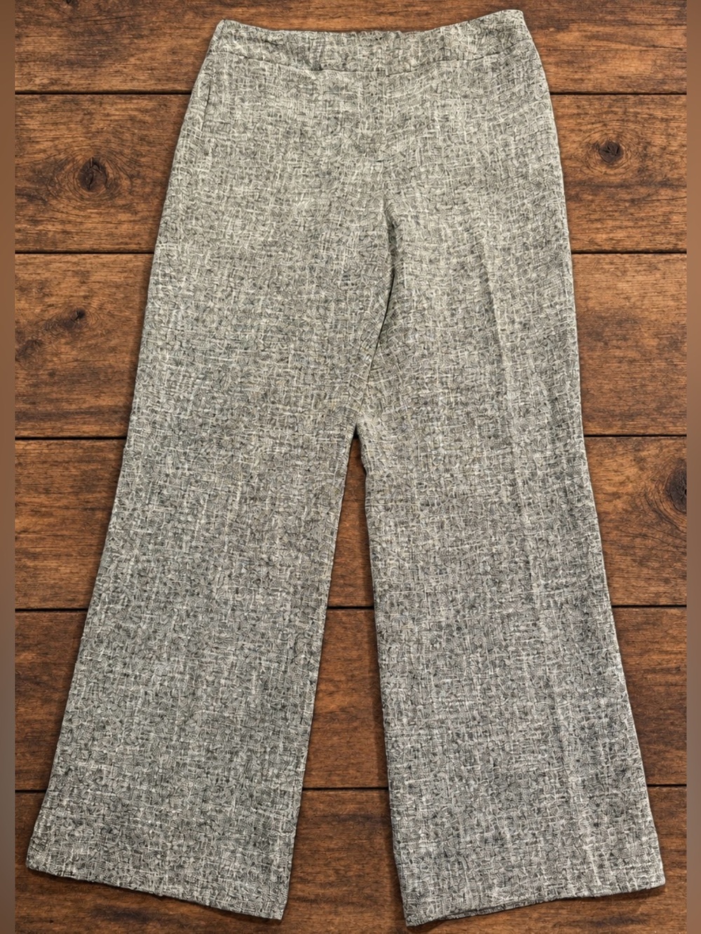 Covington Women’s Size 6 Gray Tweed Wide Leg Pants Button Zip Front